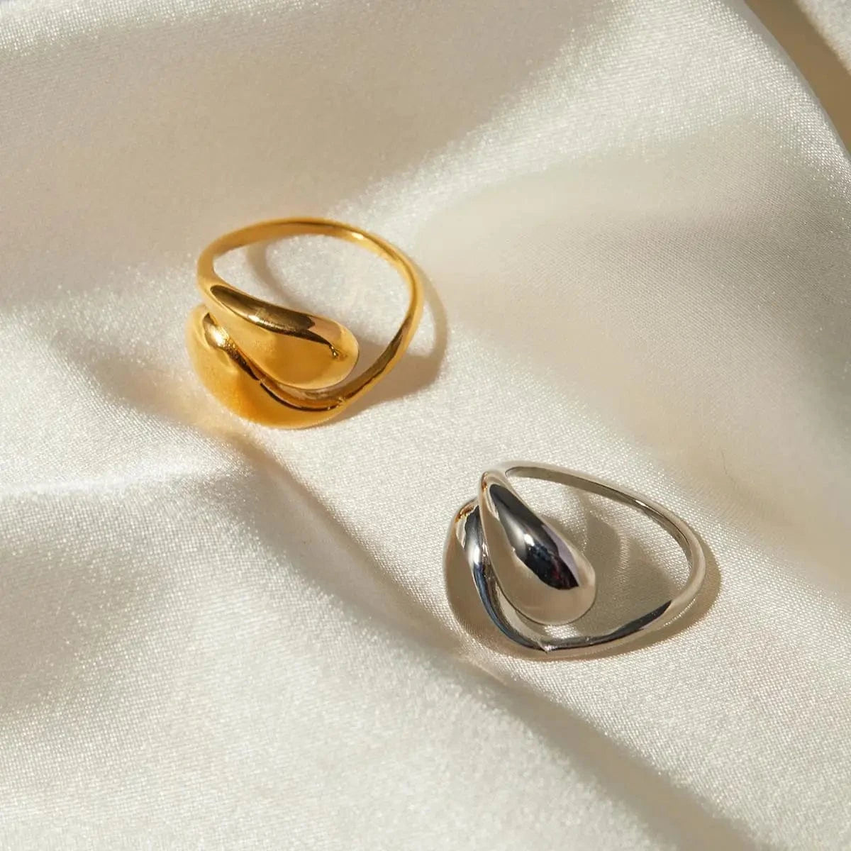 R2674 Dainty Jewelry 18K Gold Plated Open Rings Gift Stainless Steel Waterdrop Cross Stacking Ring