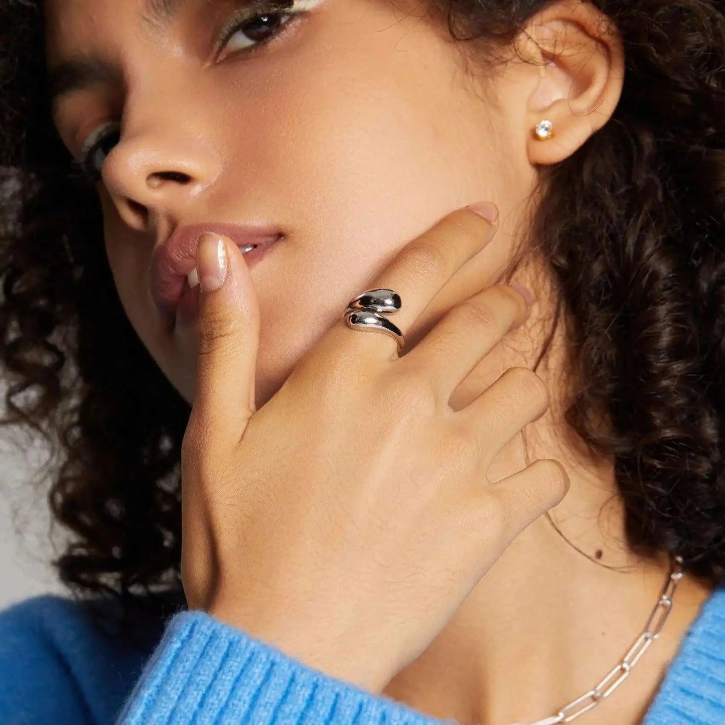 R2674 Dainty Jewelry 18K Gold Plated Open Rings Gift Stainless Steel Waterdrop Cross Stacking Ring