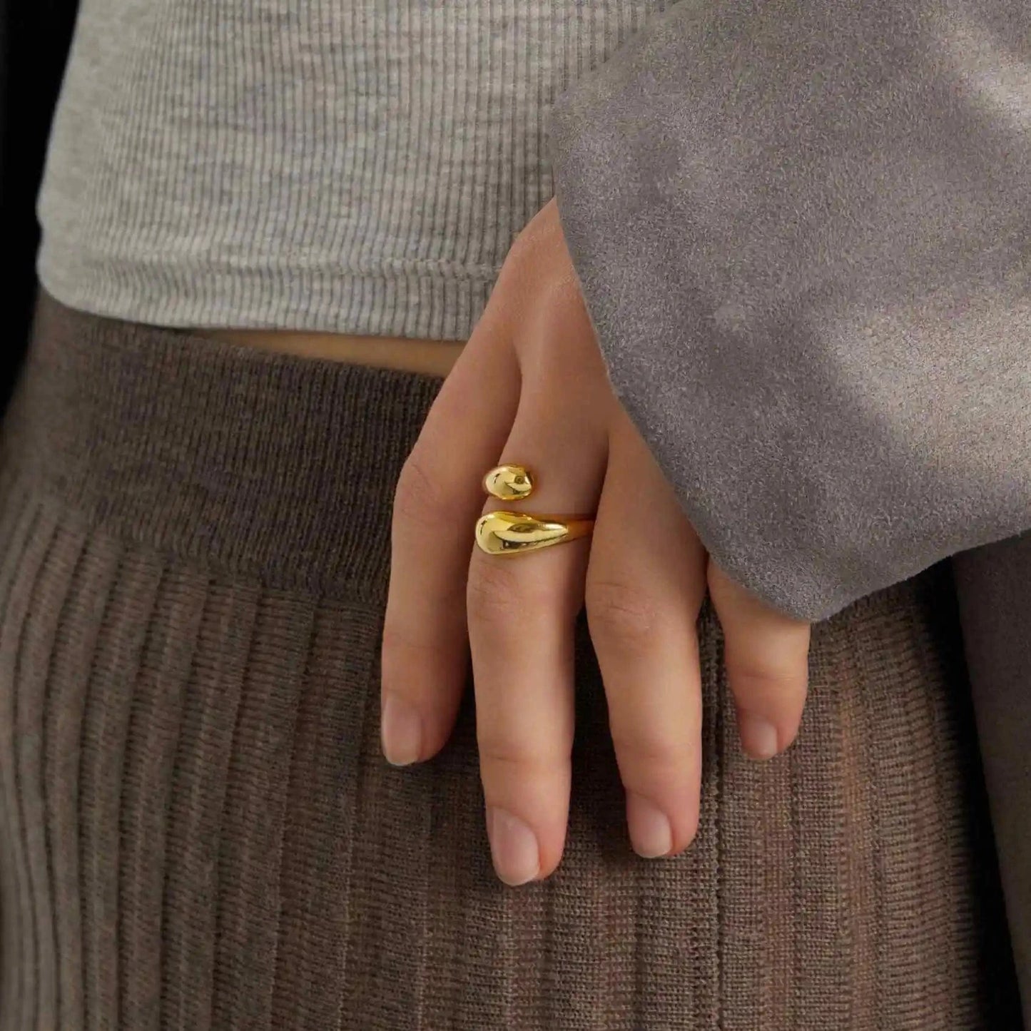R2674 Dainty Jewelry 18K Gold Plated Open Rings Gift Stainless Steel Waterdrop Cross Stacking Ring