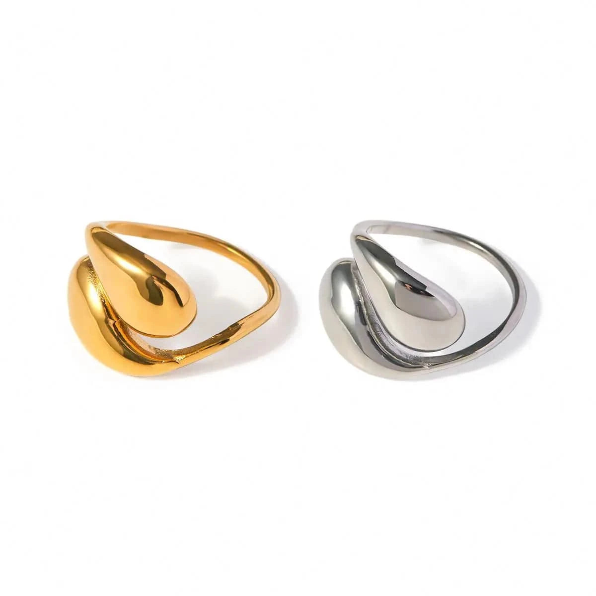 R2674 Dainty Jewelry 18K Gold Plated Open Rings Gift Stainless Steel Waterdrop Cross Stacking Ring