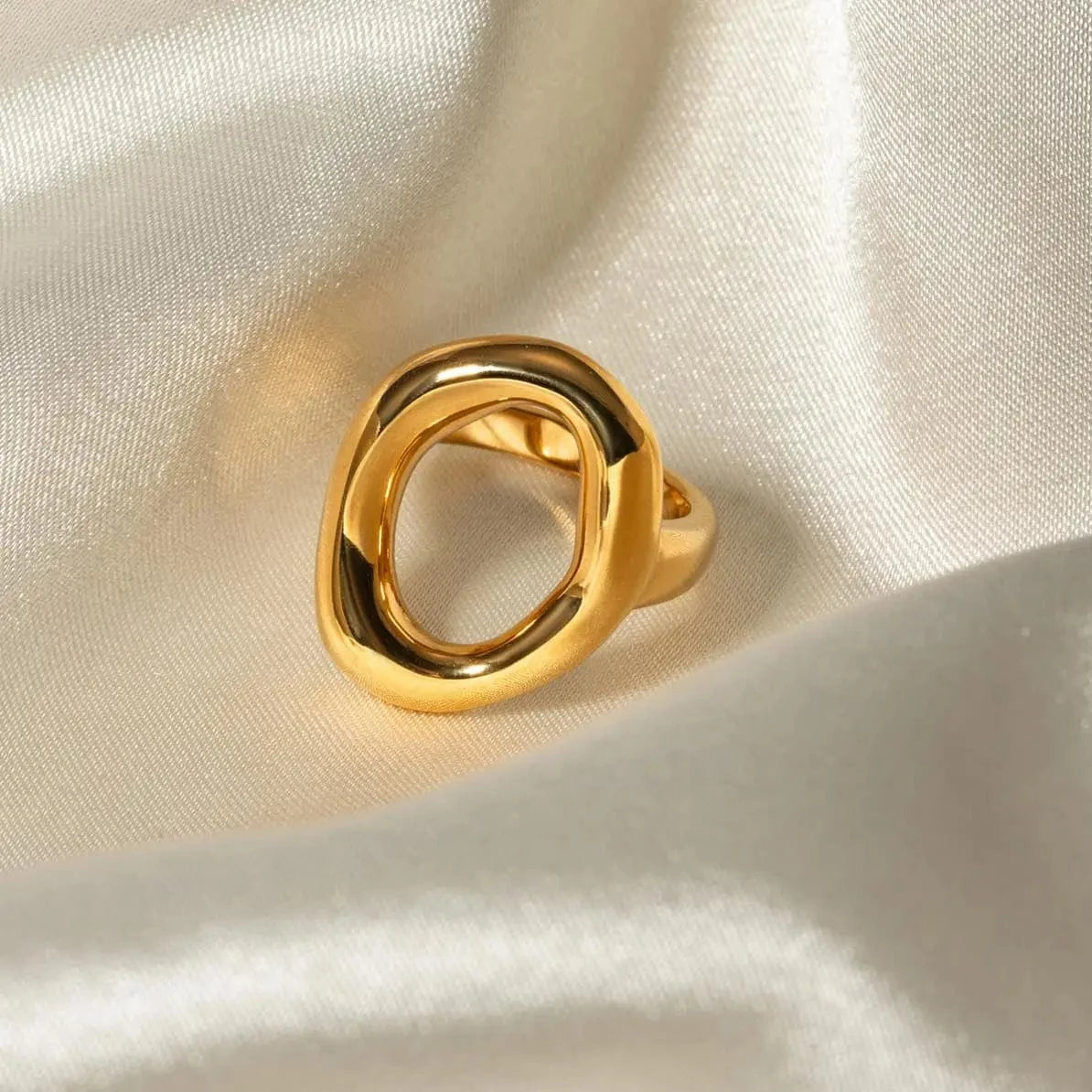 R2676 Minimalist Stainless steel 18K Gold Plated Rings For Women Fashion Irregular Oval Hollow Rings