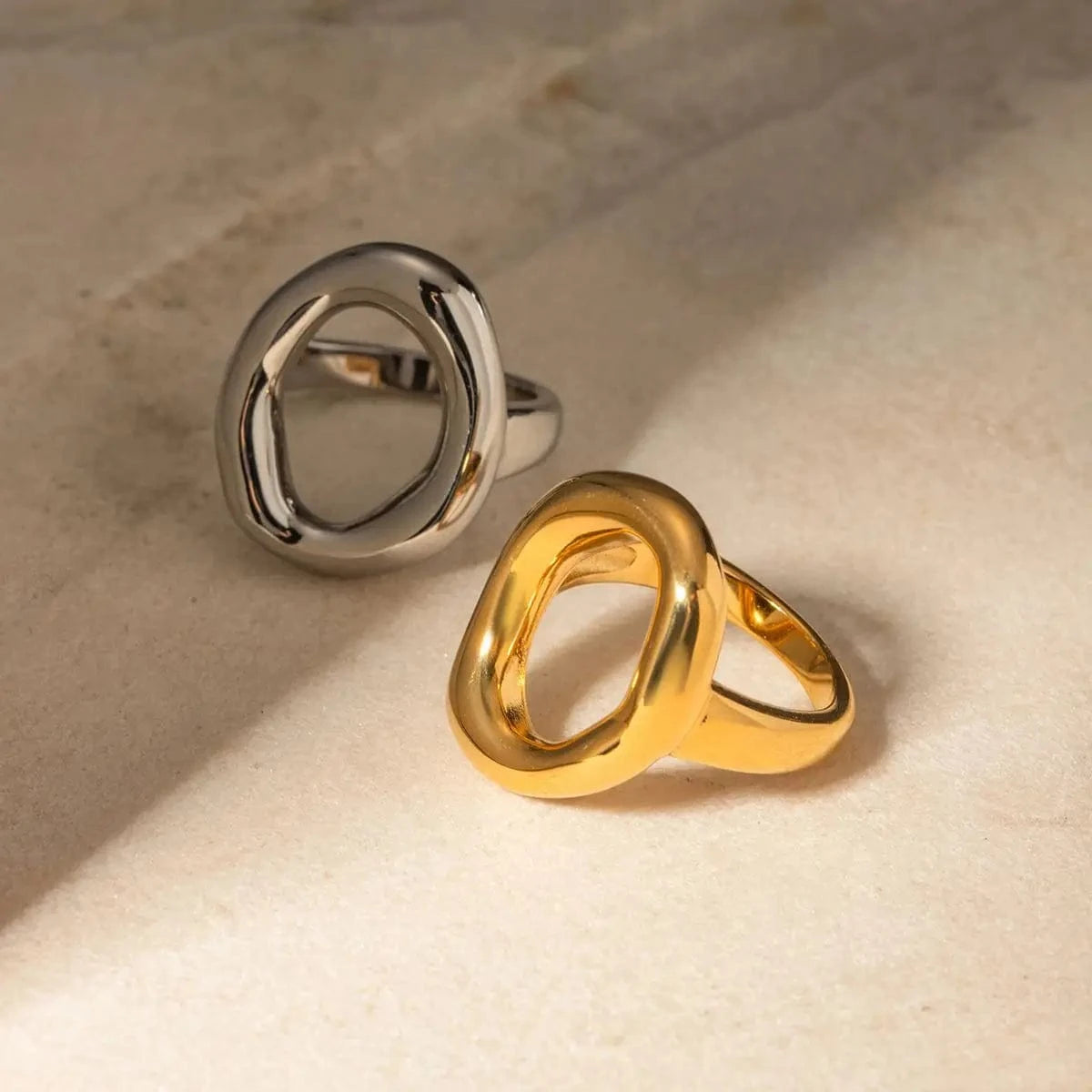 R2676 Minimalist Stainless steel 18K Gold Plated Rings For Women Fashion Irregular Oval Hollow Rings