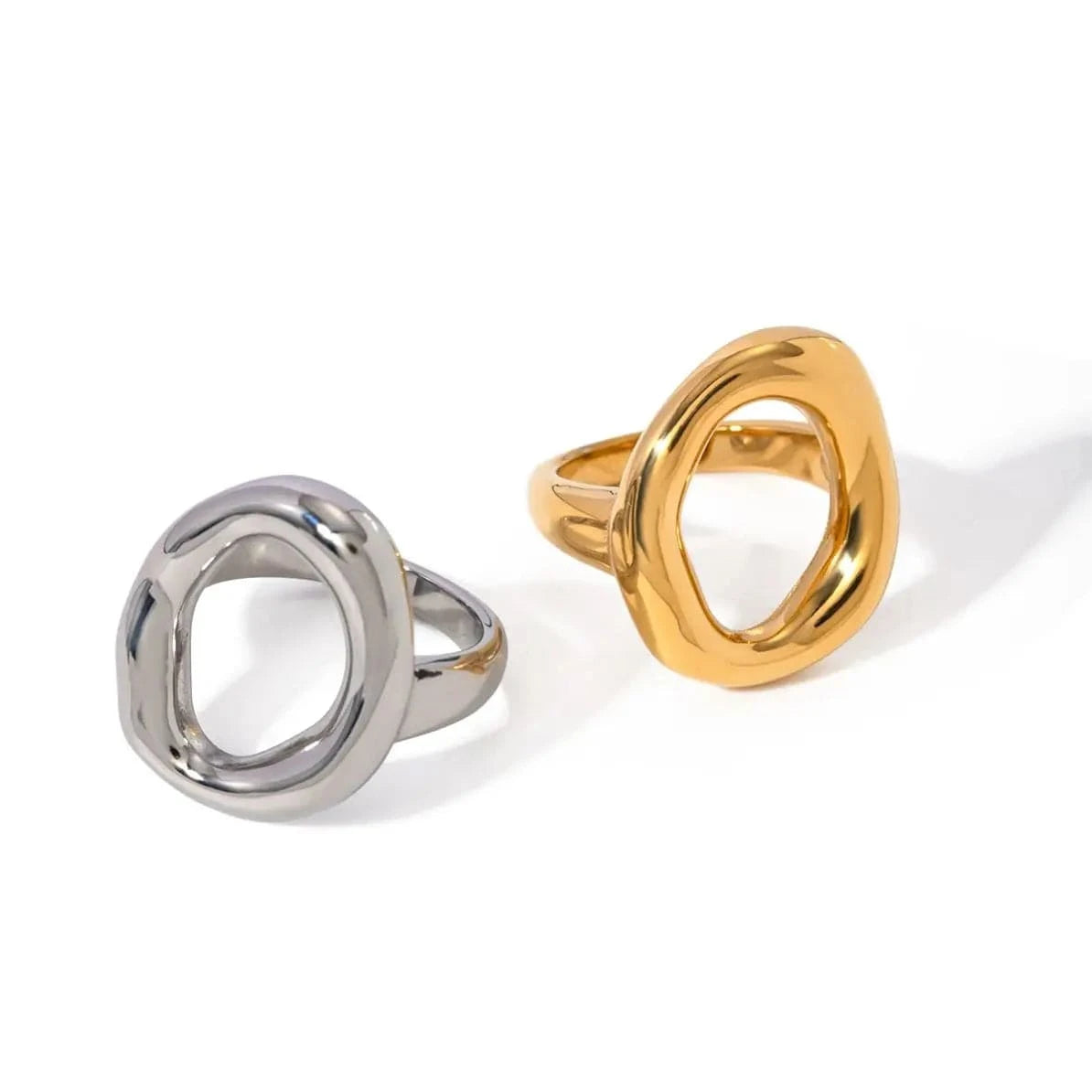 R2676 Minimalist Stainless steel 18K Gold Plated Rings For Women Fashion Irregular Oval Hollow Rings
