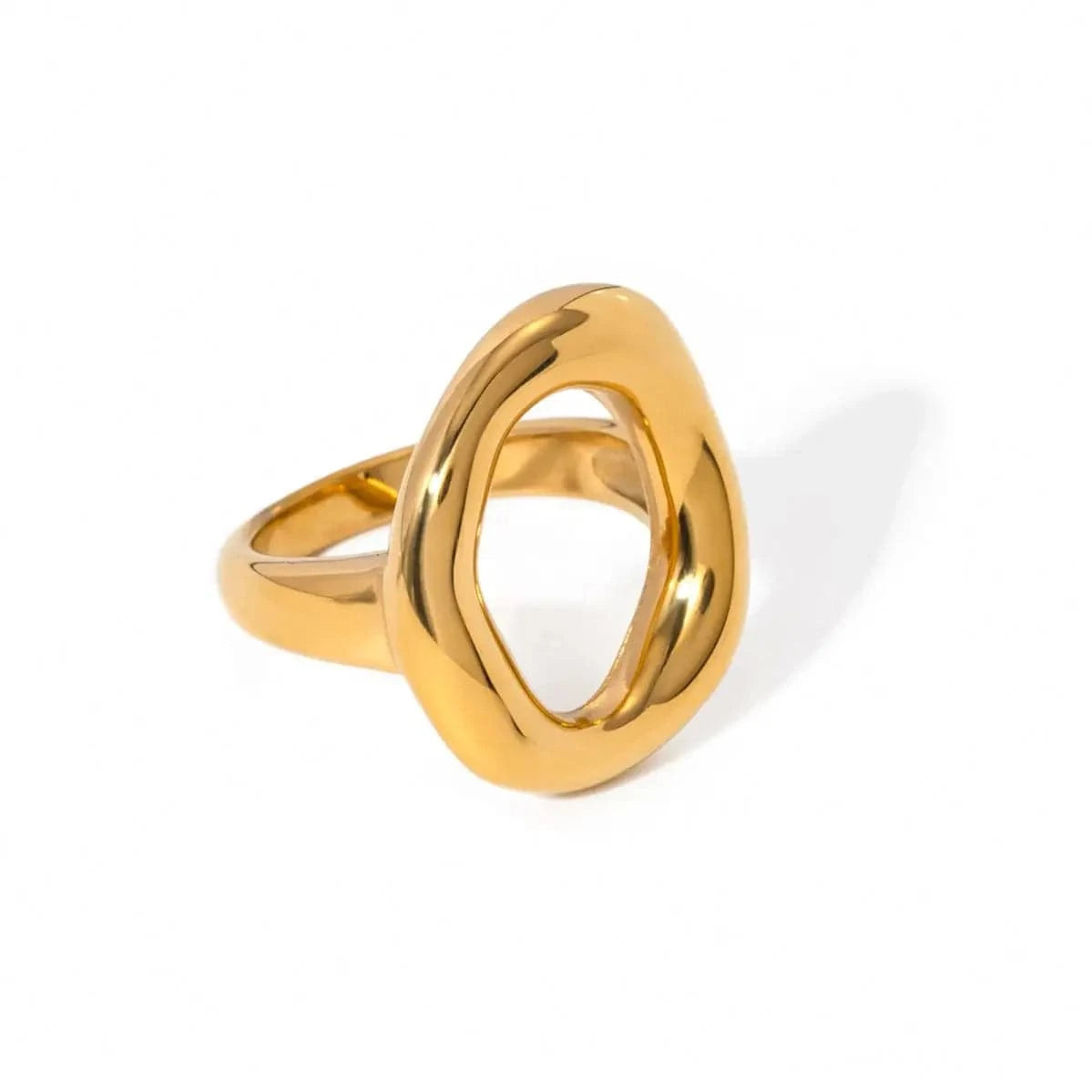 R2676 Minimalist Stainless steel 18K Gold Plated Rings For Women Fashion Irregular Oval Hollow Rings
