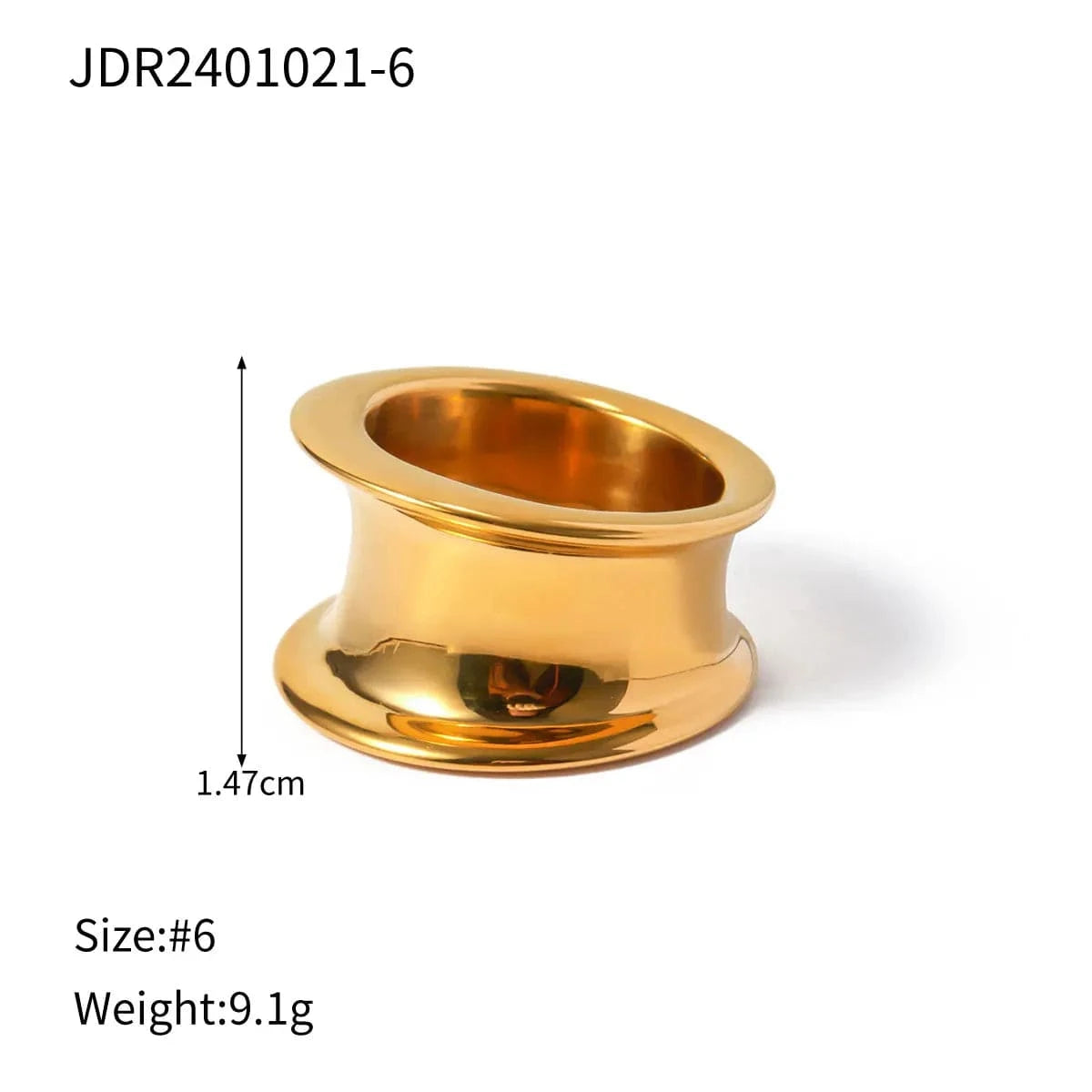 R2680 Waterproof 18K Gold Plated Wide Rings Stainless Steel Smooth Cylinder Finger Ring for Girls Over Size