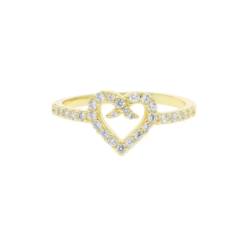 R529-G-ring 6# 18K Gold Plated Charm Fashion Women Jewelry Set Micro Pave 5A CZ Diamond Hallow Heart Shape Necklace Bracelet Ring Earring