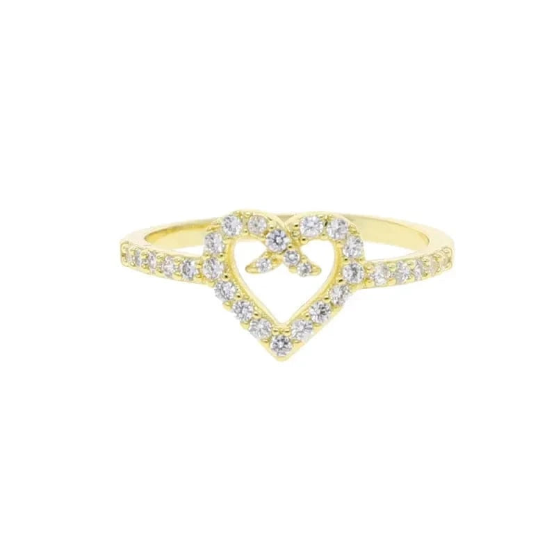 R529-G-ring 7# 18K Gold Plated Charm Fashion Women Jewelry Set Micro Pave 5A CZ Diamond Hallow Heart Shape Necklace Bracelet Ring Earring