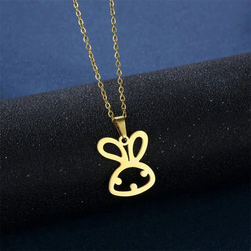 rabbit / Gold New Fashion Glossy Cute Rabbit Pendant Women's Necklace Earrings Set Personality Sweater Chain Lovely Jewelry for Women Girls