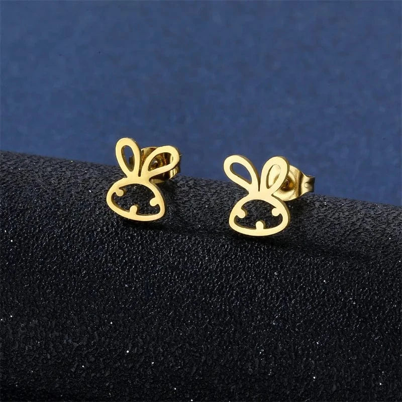 rabbit / Gold New Fashion Glossy Cute Rabbit Pendant Women's Necklace Earrings Set Personality Sweater Chain Lovely Jewelry for Women Girls