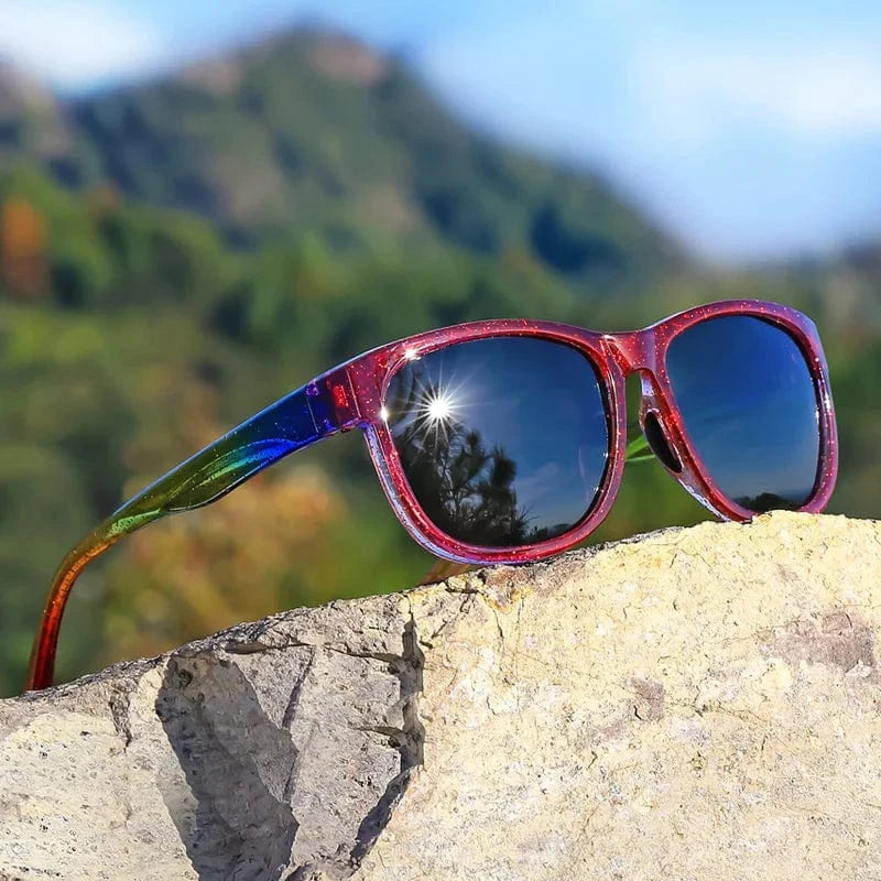 Rainbow Black 1 Pair Unisex Polarized Square Fashion Sunglasses - Lightweight Purple Glitter Frame, TAC Lenses for Outdoor Sports & Fashion