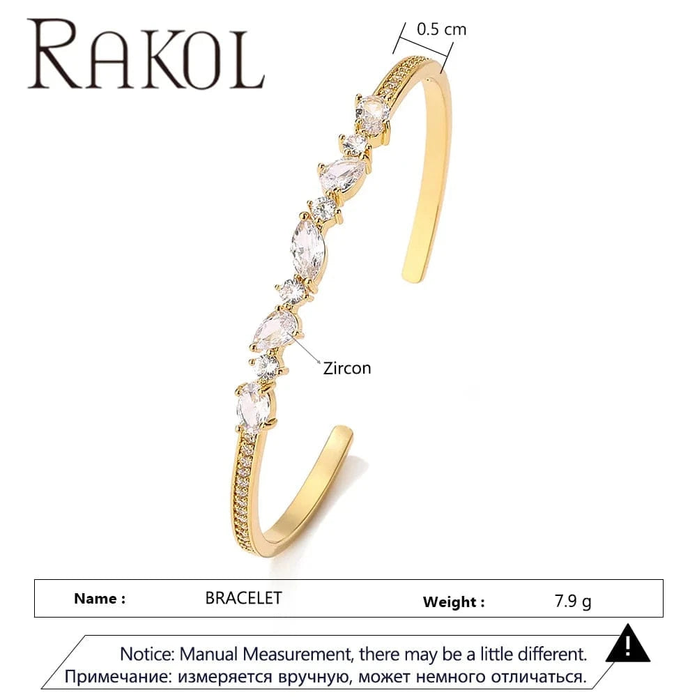 Rakol BP5164 Luxury Lady Jewelry Real 18k Gold Plated Emerald Gemstone Cuff Bangles For Women