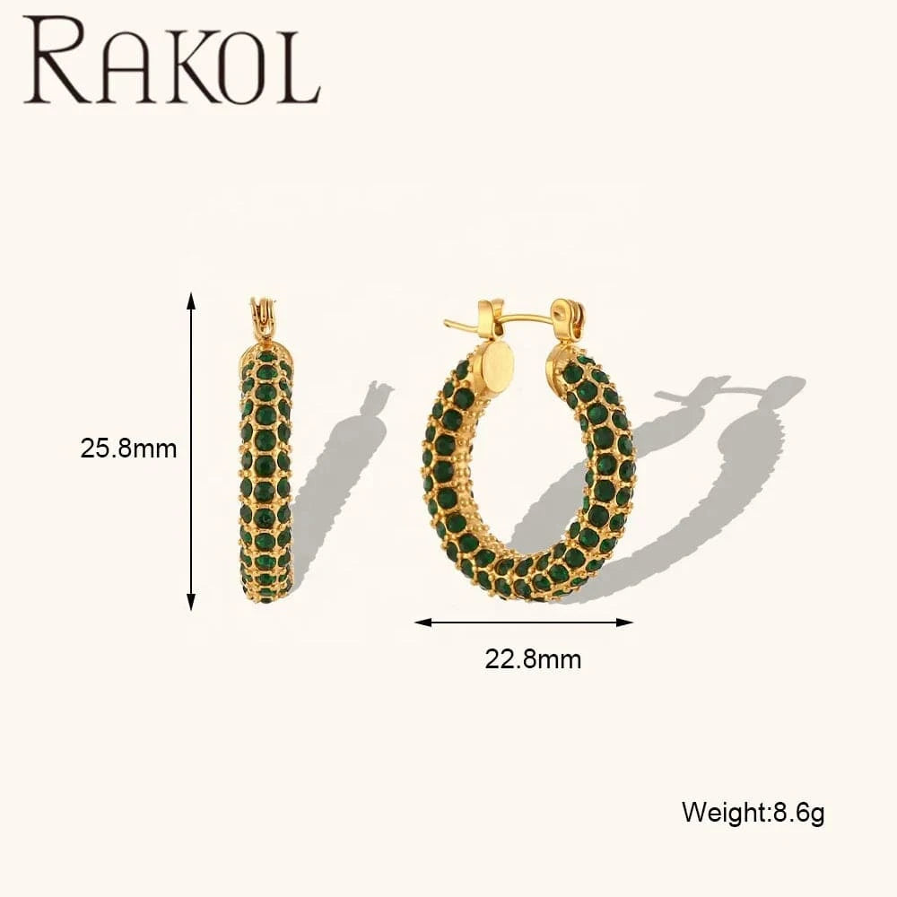 RAKOL EP1043 Luxury Zirconia Earrings 18k Gold Pvd Plated Gold Sparkling Party Hoop Earrings Fast &a