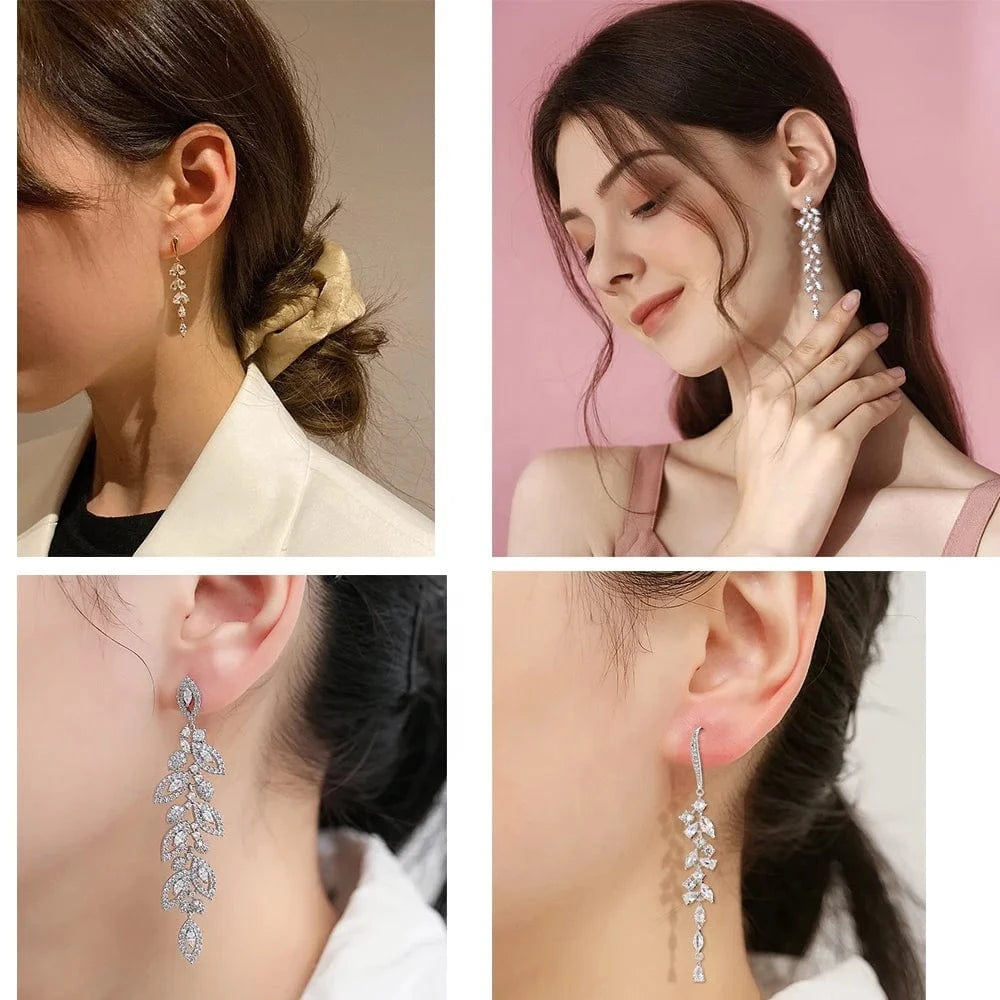 RAKOL EP2526 2022 Fine Luxury Long Earrings Jewelry Women Gold plated Cubic Zirconia Bridal Drop Earrings