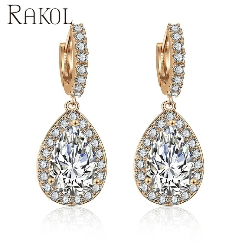 RAKOL EP2905 fine designer luxury fancy diamond gold small hoop earrings 18k for women cz cubic zirconia huggie earring set