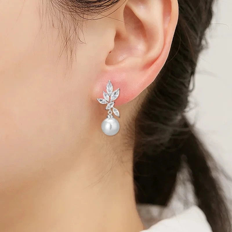RAKOL EP5032 fancy zirconia gold plated women's dangle freshwater pearl earrings 18k bridal fine jewelry earrings women