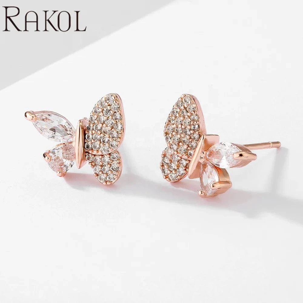 RAKOL EP5156 Korean Trendy Delicate Cute Butterfly shape Crystal Fine Jewelry Stud Earrings Earings Women Free Shipping
