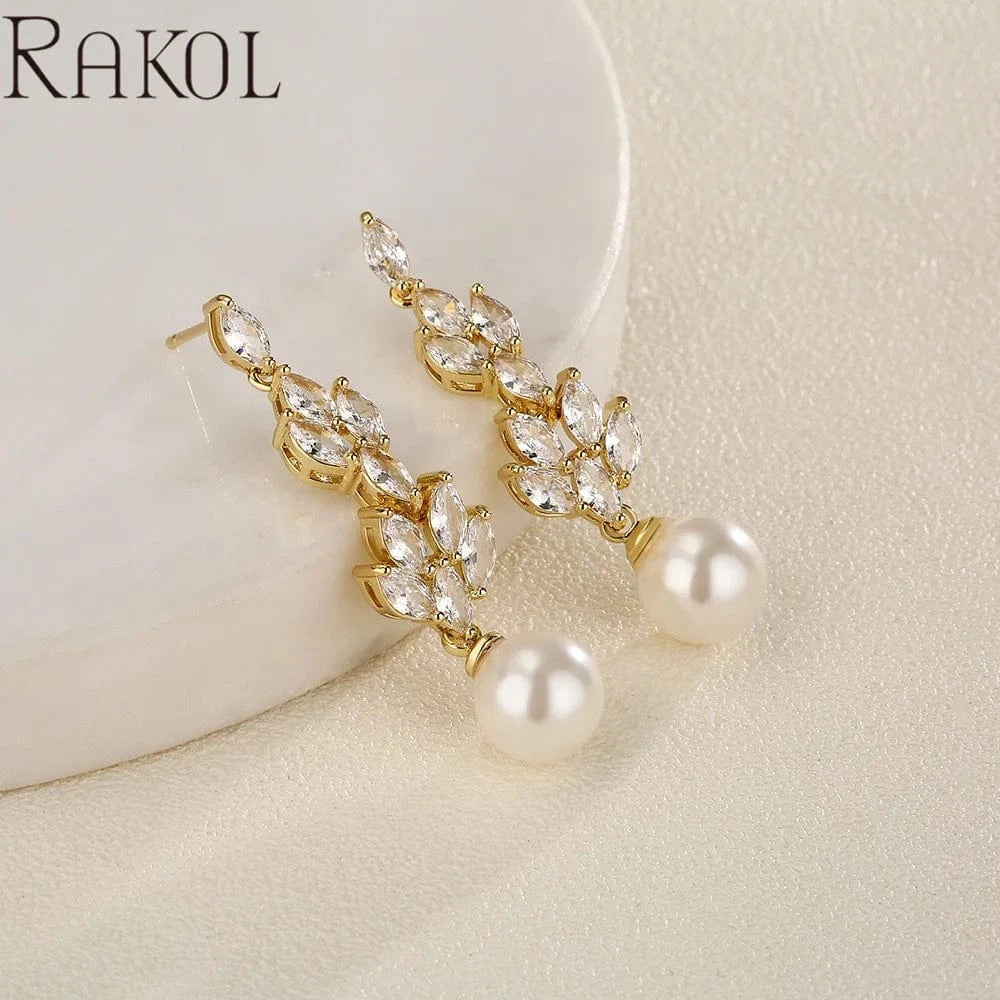 RAKOL EP5285 Baroque exquisite women elegant shining crystal customized big pearl dangle drop earrings for party wedding