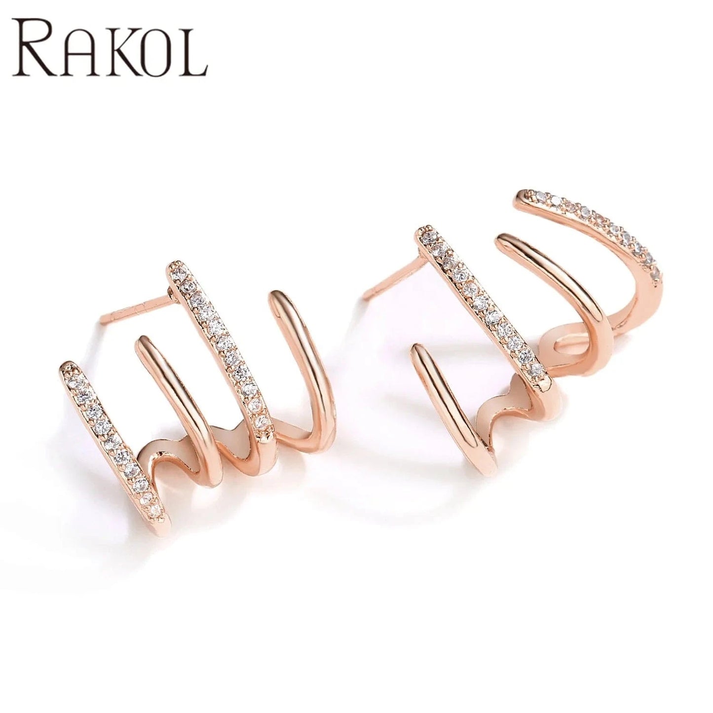RAKOL EP5338 2022 fashion jewelry stainless steel creative earrings stud gold earrings 18k cubic zircon ear cuff earrings