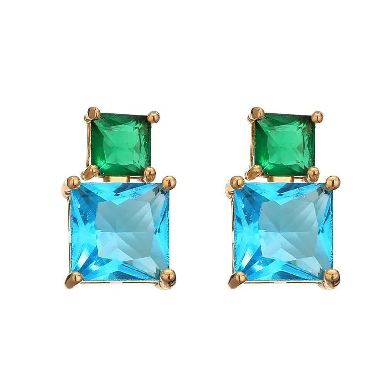 RAKOL EP5456 women wholesale new fashion square diamond jewelry tiny size silver blue green zircon crystal stud dating earrings