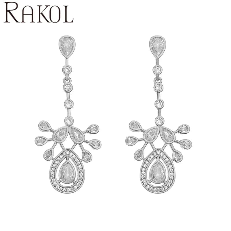 RAKOL EP5481 indian style fashion water drop diamond 18k gold plated stainless steel dangle earrings for women