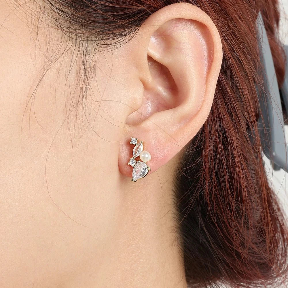 RAKOL EP6097 Yellow Horse Eye Pearl Exquisite and Small Earrings Water Proof Stainless Steel Stud Earrings with Unique Charm