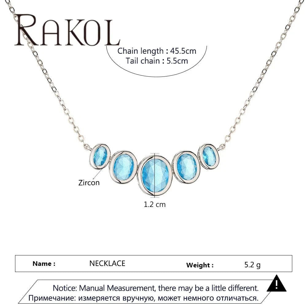 Rakol NP5187 Emerald Necklace Dainty Silver Pendant Necklaces Oval Shape Blue Zircon Necklace For Women Girl Jewelry Gifts