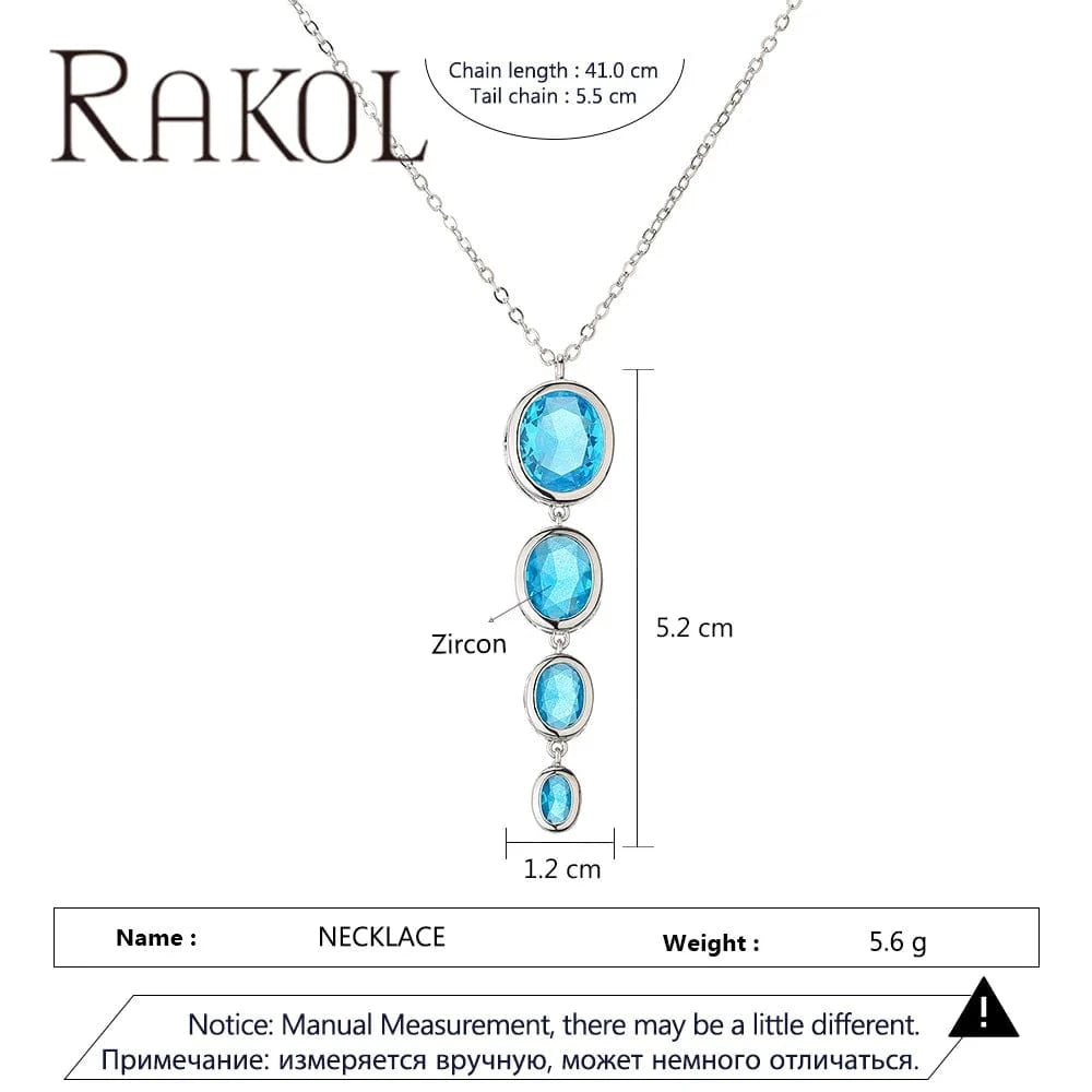 Rakol NP5187 Emerald Necklace Dainty Silver Pendant Necklaces Oval Shape Blue Zircon Necklace For Women Girl Jewelry Gifts