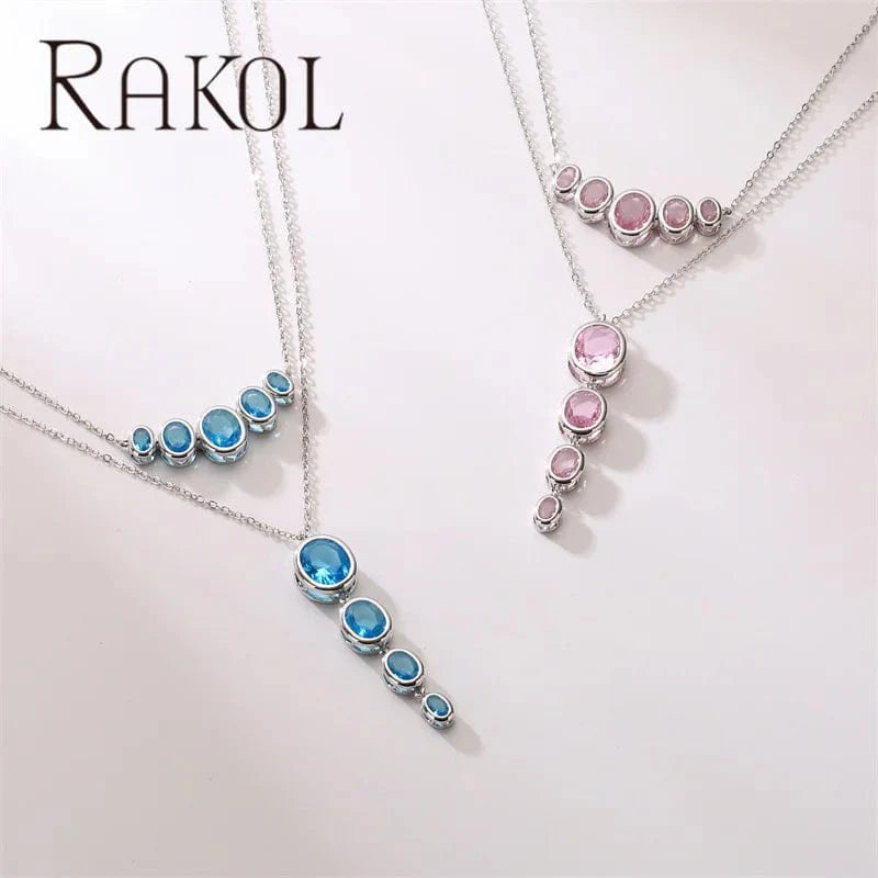 Rakol NP5187 Emerald Necklace Dainty Silver Pendant Necklaces Oval Shape Blue Zircon Necklace For Women Girl Jewelry Gifts