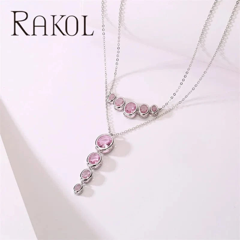 Rakol NP5187 Emerald Necklace Dainty Silver Pendant Necklaces Oval Shape Blue Zircon Necklace For Women Girl Jewelry Gifts