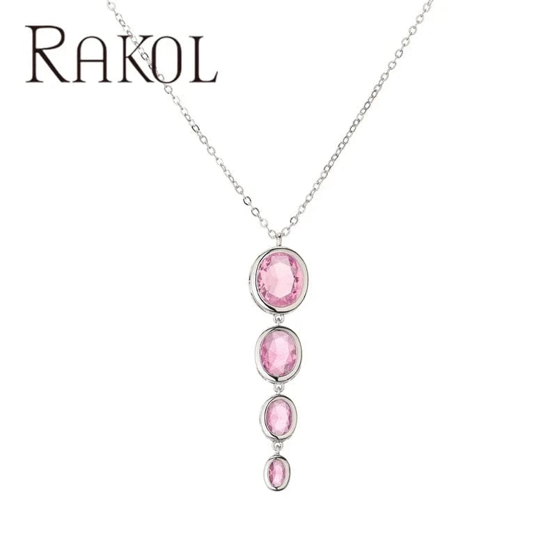 Rakol NP5187 Emerald Necklace Dainty Silver Pendant Necklaces Oval Shape Blue Zircon Necklace For Women Girl Jewelry Gifts