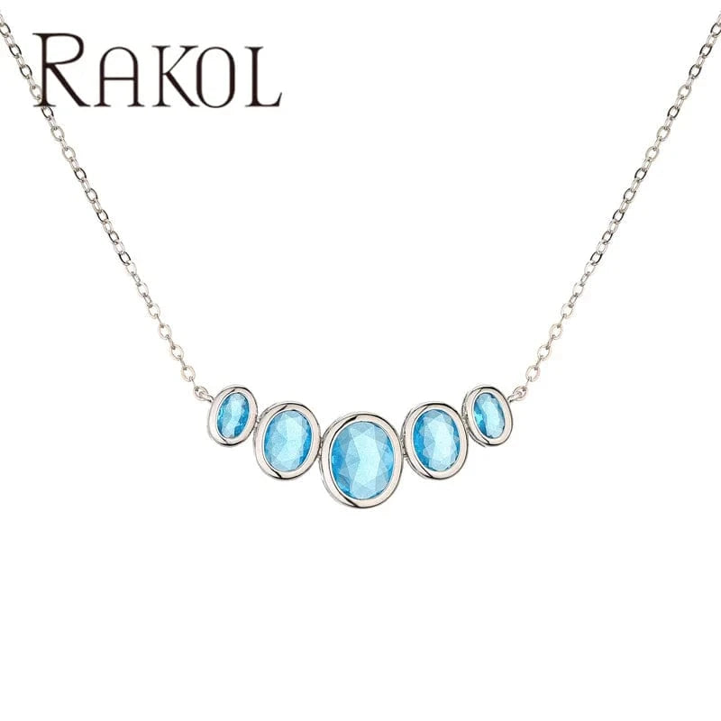 Rakol NP5187 Emerald Necklace Dainty Silver Pendant Necklaces Oval Shape Blue Zircon Necklace For Women Girl Jewelry Gifts