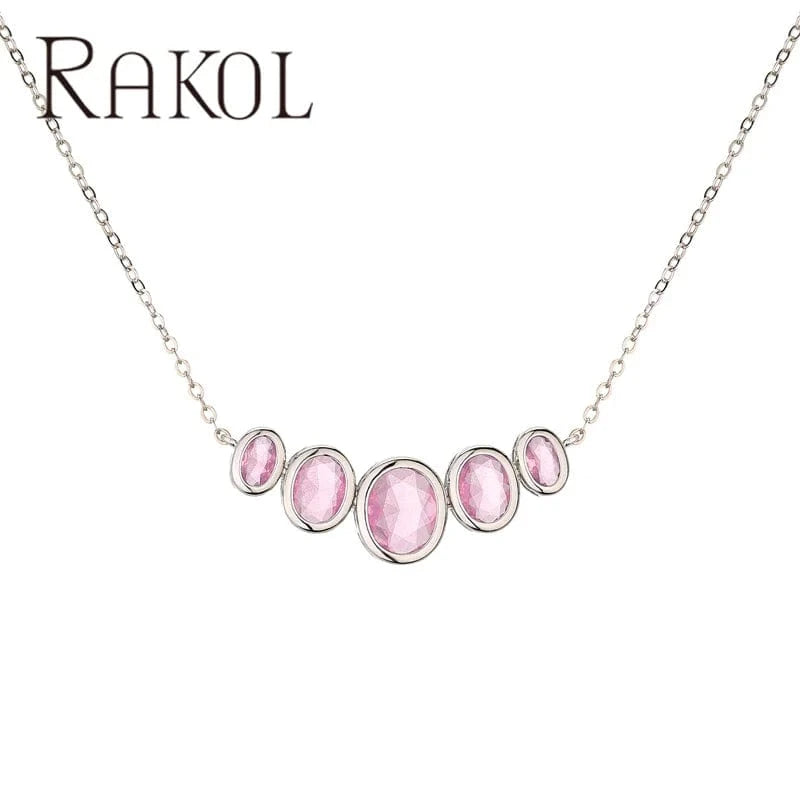 Rakol NP5187 Emerald Necklace Dainty Silver Pendant Necklaces Oval Shape Blue Zircon Necklace For Women Girl Jewelry Gifts