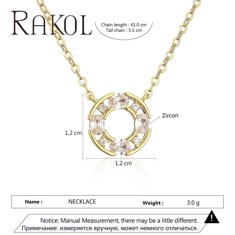 Rakol NP5191 18k Gold Plated Cz Circle Necklace For Women Cubic Zirconia Round Hollow Pendant Necklace Tarnish Free Jewelry