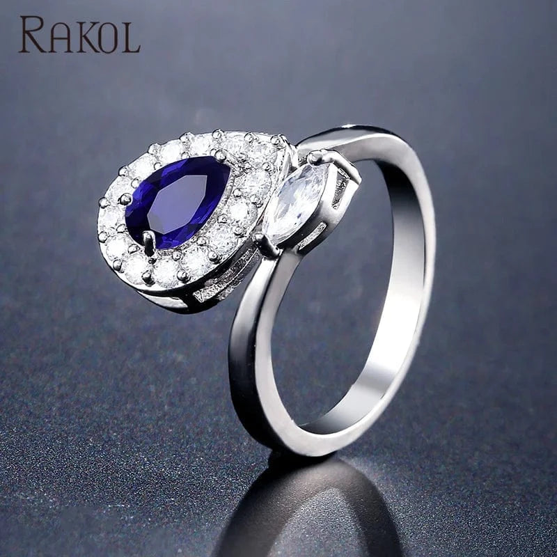 RAKOL RP2133 new fashion design for ladies luxury 18k white gold synthetic moissanite ring