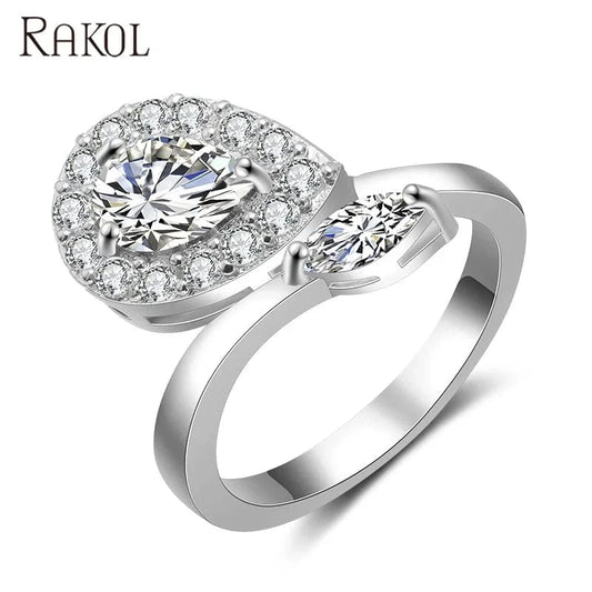 RAKOL RP2133 new fashion design for ladies luxury 18k white gold synthetic moissanite ring