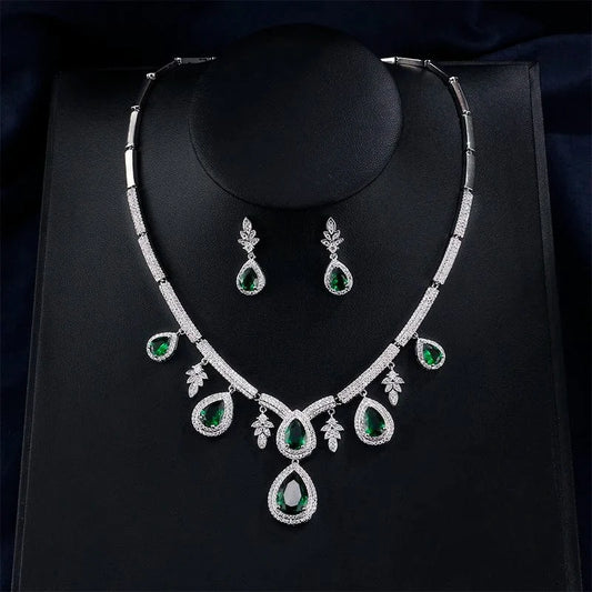 RAKOL SP227 Wedding Bridal Fuchsia Rose Big Drop Zircon Pendant Necklace Earrings Jewelry Set
