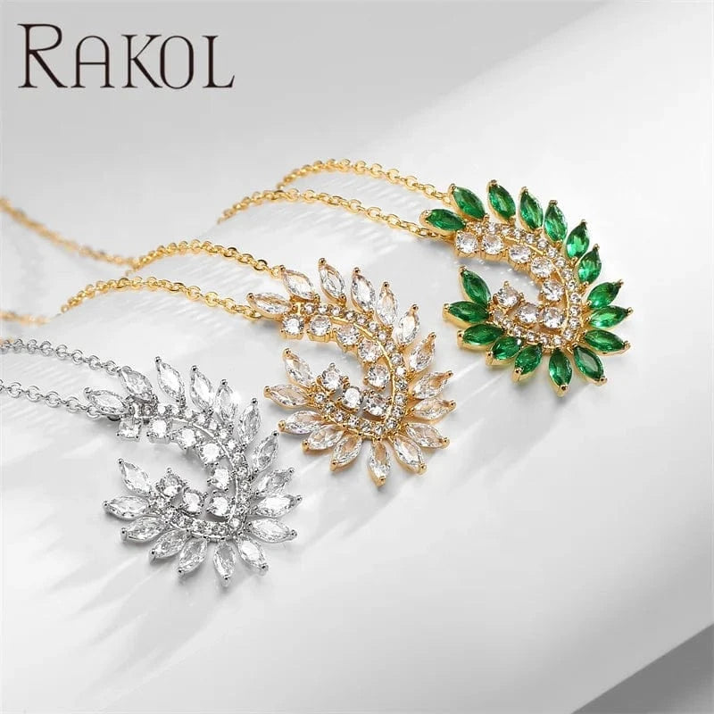 RAKOL SP3517 Fashion 18k Gold Plated Wedding Pendant Bridal Flower Leaf Design Necklace Earrings Jewelry Sets For Women
