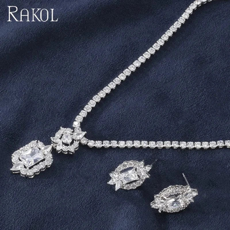RAKOL SP462 minimalist cubic zirconia jewelry sets necklace zirconia necklace diy custom necklace jewelry