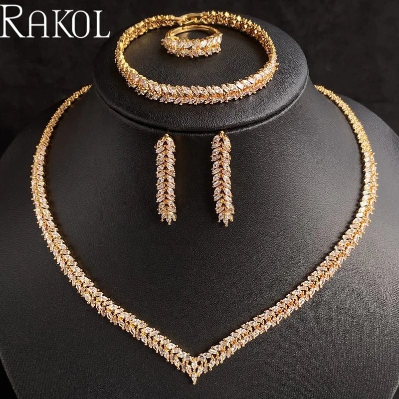 RAKOL ZPS232 Luxury Crystal Sterling Silver Jewellery Set Cubic Zirconia Wedding Necklace Earring Ring Bracelet Jewelry Sets