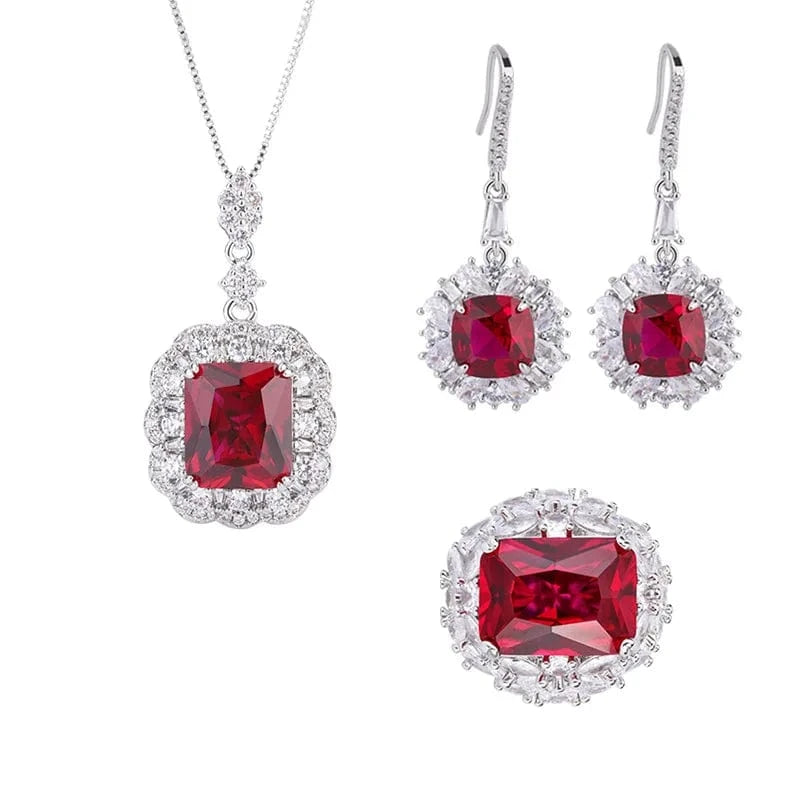 RAKOL ZS036 Hot Selling Luxury Lovely Heart Pendant Necklace Red Zirconia Earring Jewelry Valentine's Gift Wedding Sets 2023