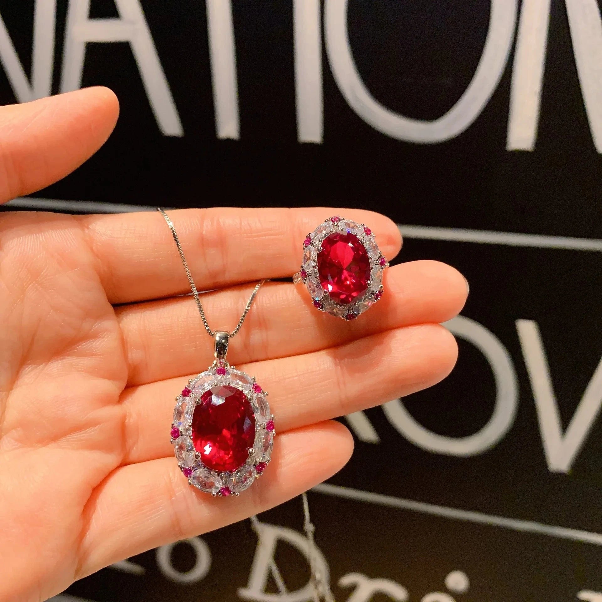 RAKOL ZS036 Hot Selling Luxury Lovely Heart Pendant Necklace Red Zirconia Earring Jewelry Valentine's Gift Wedding Sets 2023