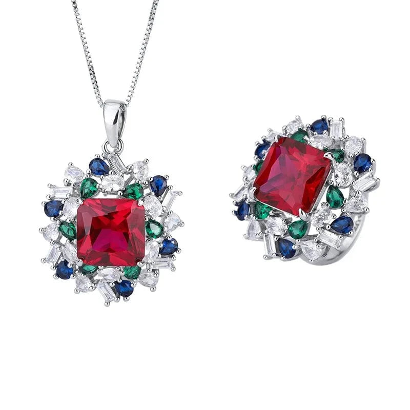 RAKOL ZS036 Hot Selling Luxury Lovely Heart Pendant Necklace Red Zirconia Earring Jewelry Valentine's Gift Wedding Sets 2023