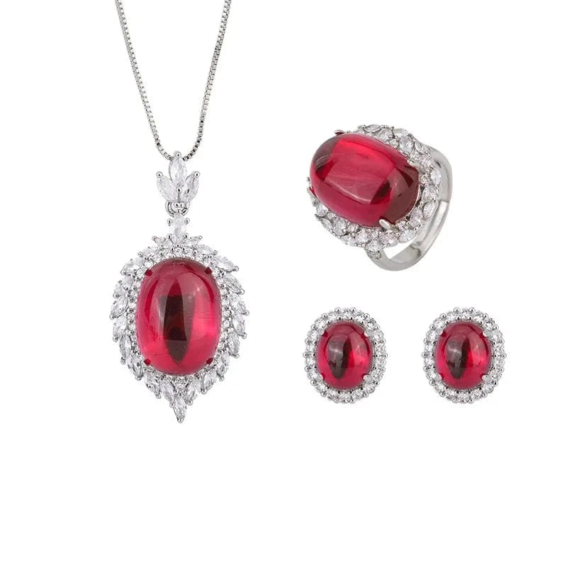 RAKOL ZS036 Hot Selling Luxury Lovely Heart Pendant Necklace Red Zirconia Earring Jewelry Valentine's Gift Wedding Sets 2023