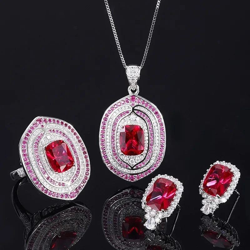 RAKOL ZS036 Hot Selling Luxury Lovely Heart Pendant Necklace Red Zirconia Earring Jewelry Valentine's Gift Wedding Sets 2023