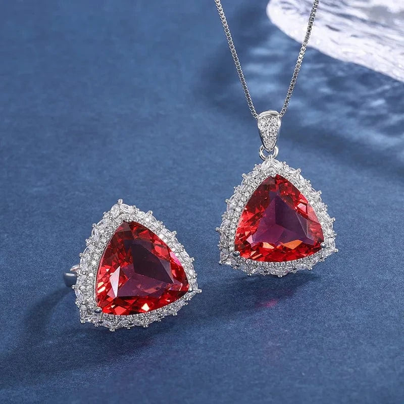 RAKOL ZS036 Hot Selling Luxury Lovely Heart Pendant Necklace Red Zirconia Earring Jewelry Valentine's Gift Wedding Sets 2023