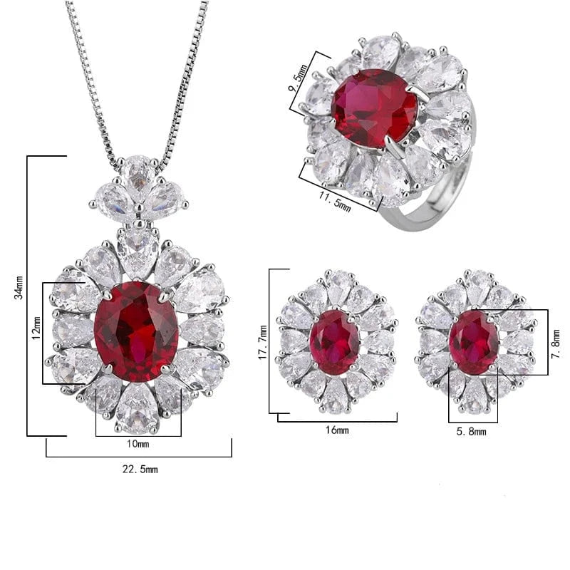 RAKOL ZS036 Hot Selling Luxury Lovely Heart Pendant Necklace Red Zirconia Earring Jewelry Valentine's Gift Wedding Sets 2023