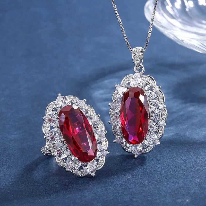 RAKOL ZS036 Hot Selling Luxury Lovely Heart Pendant Necklace Red Zirconia Earring Jewelry Valentine's Gift Wedding Sets 2023