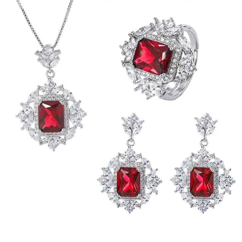 RAKOL ZS036 Hot Selling Luxury Lovely Heart Pendant Necklace Red Zirconia Earring Jewelry Valentine's Gift Wedding Sets 2023