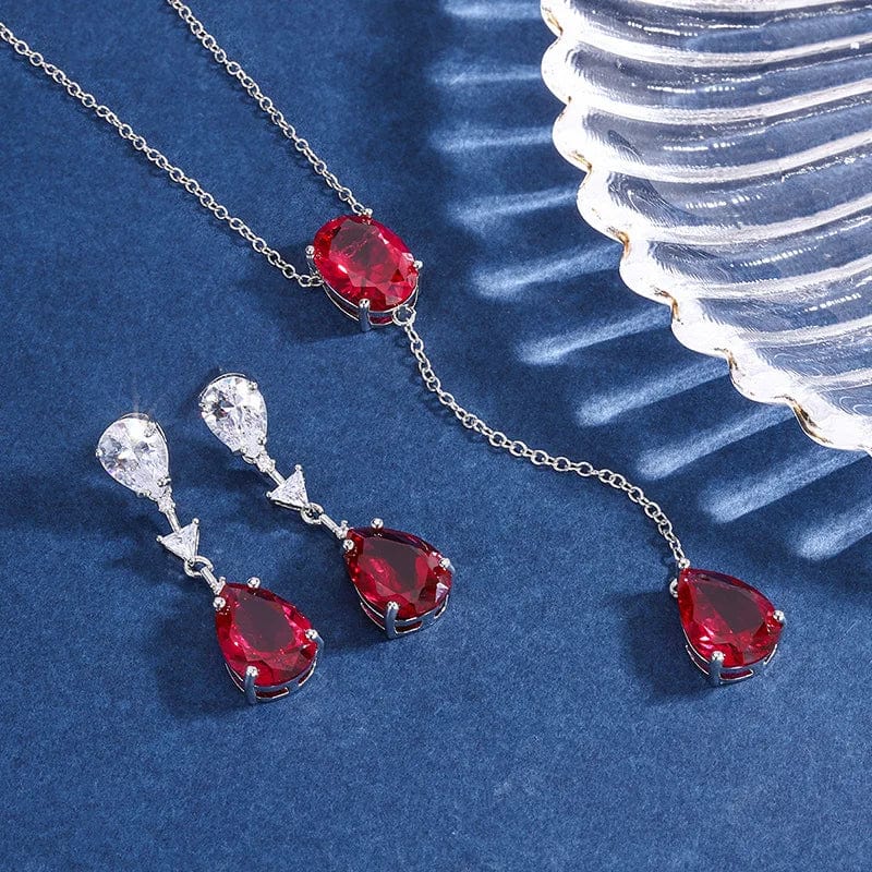 RAKOL ZS036 Hot Selling Luxury Lovely Heart Pendant Necklace Red Zirconia Earring Jewelry Valentine's Gift Wedding Sets 2023