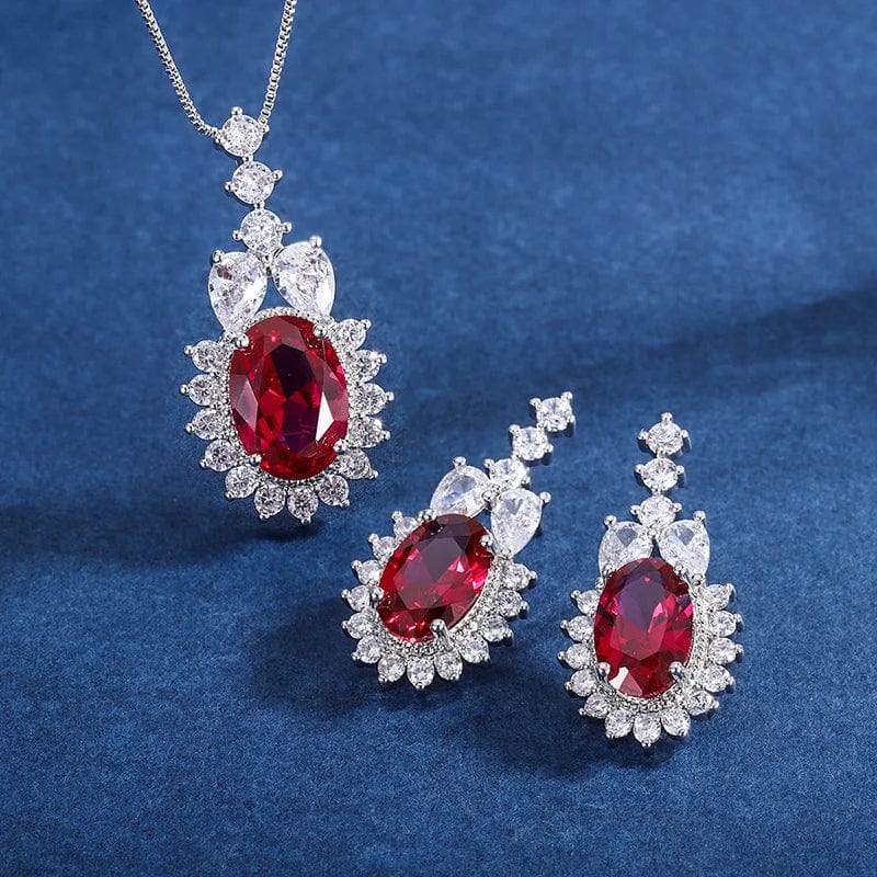 RAKOL ZS036 Hot Selling Luxury Lovely Heart Pendant Necklace Red Zirconia Earring Jewelry Valentine's Gift Wedding Sets 2023